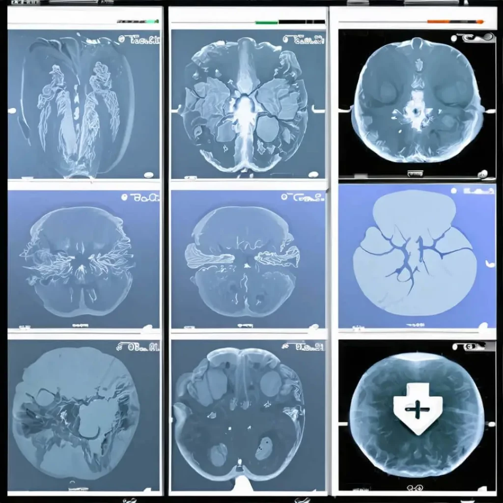 Medizinische Bilder auf Computerbildschirm mit Künstlicher Intelligenz-Analyse