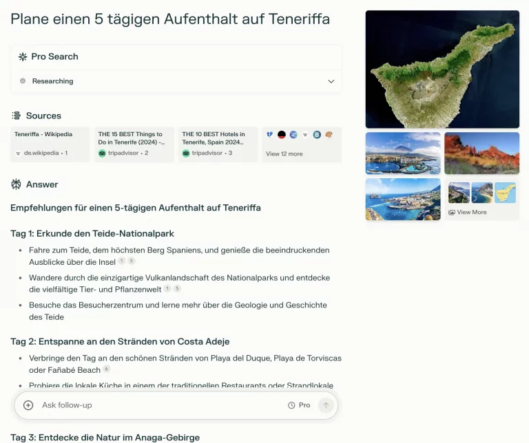 Auszug aus einer Unterhaltung mit Perplexity über eine Reiseplanung für Teneriffa