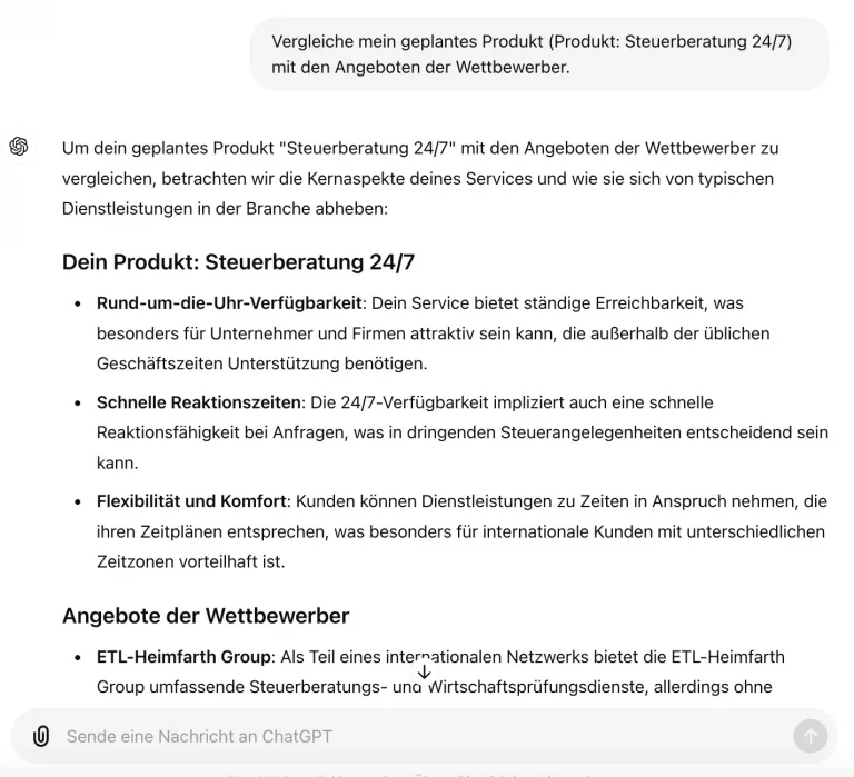 Beispielprompt 4 - Vergleiche mein geplantes Produkt mit den Angeboten der Wettbewerber.