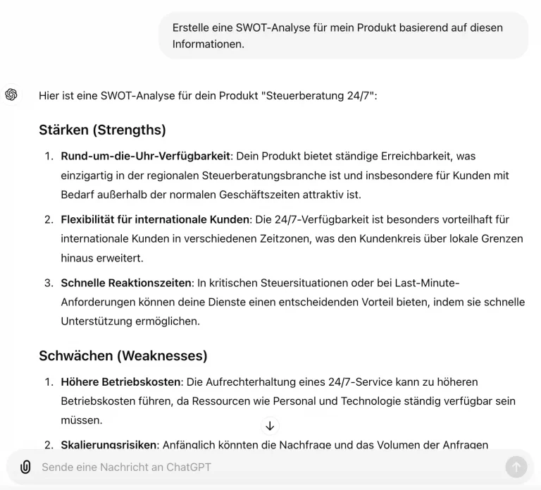 Beispielprompt 5 - Erstelle eine SWOT-Analyse für mein Produkt basierend auf diesen Informationen