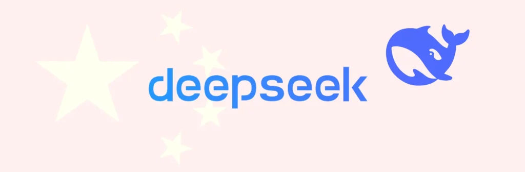 DeepSeek Logo auf transparenter Chinesischer Flagge